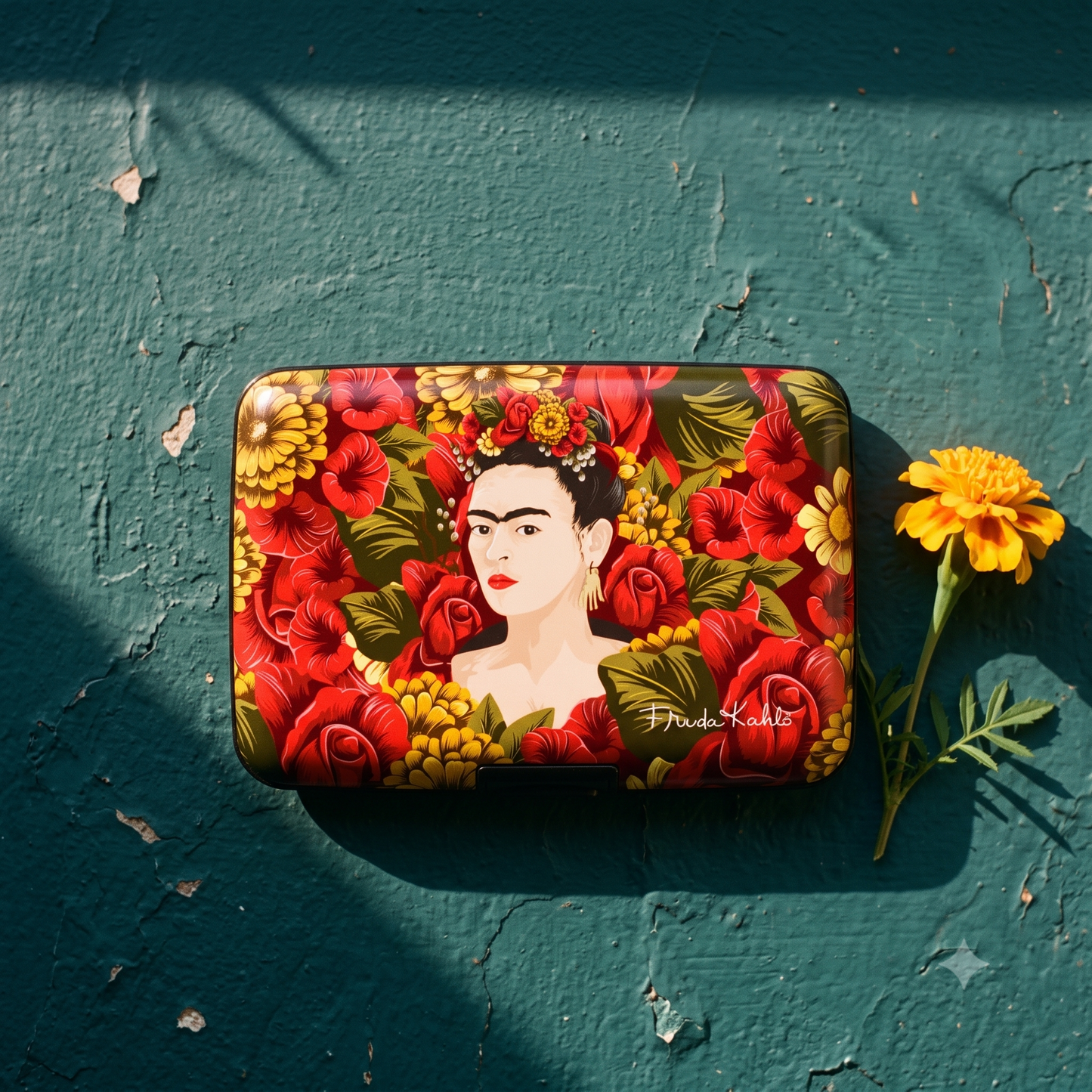 Frida Kahlo Rose Portrait RFID armored wallet, additional view