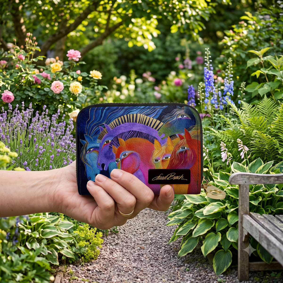 Laurel Burch Wild Horses RFID zipper wallet, alternate view
