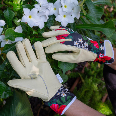 Hibiscus Leather Gloves - Wrist Length | Durable & Stylish Gardening Gloves
