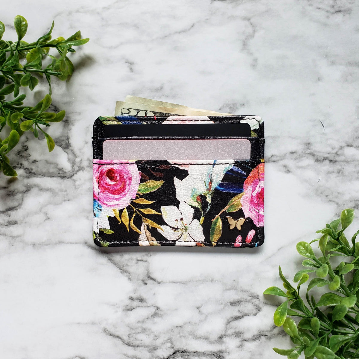 Floral on Black Slim Wallet