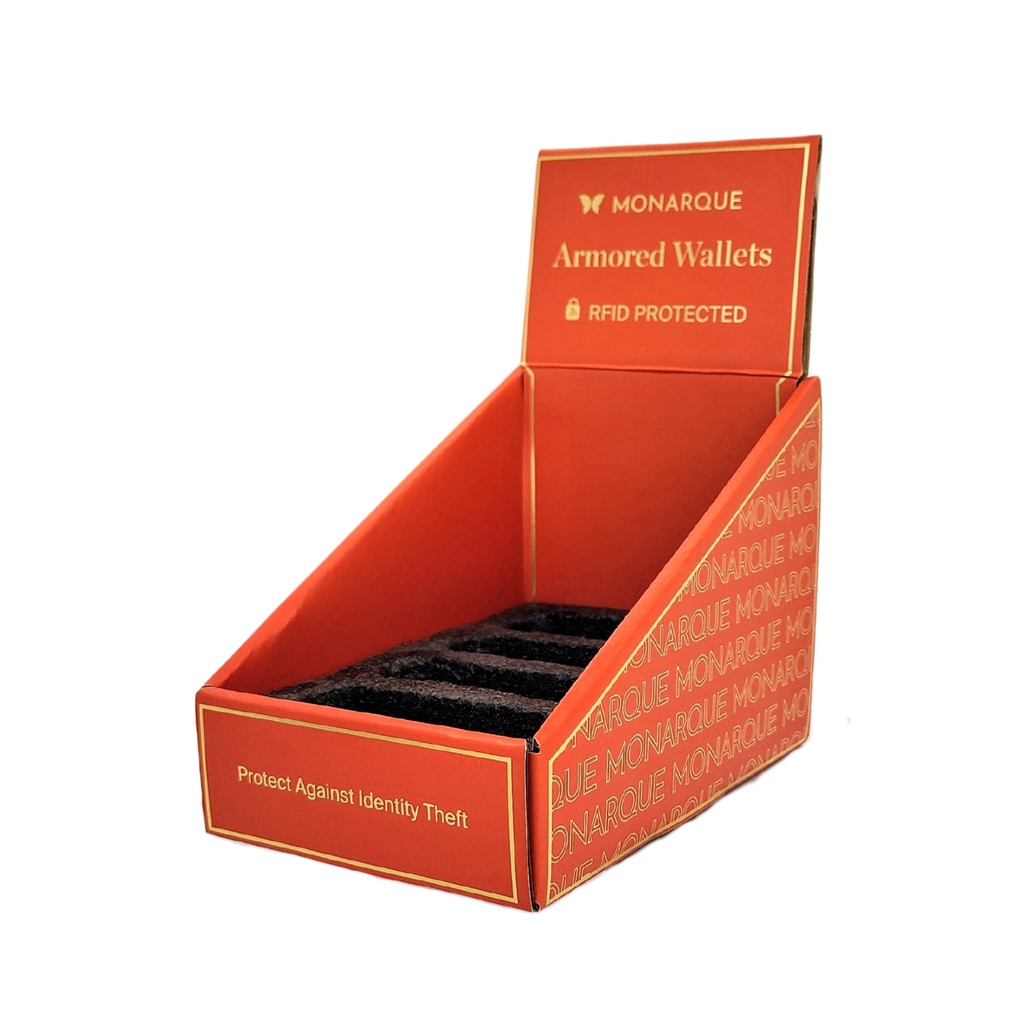 4-pack countertop display case for Monarque armored wallets