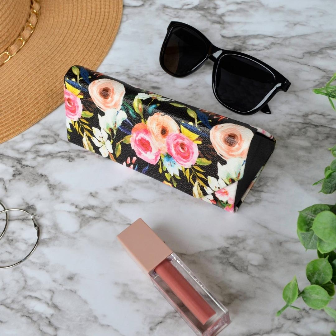 Floral on Black Eyeglass & Sunglasses Case