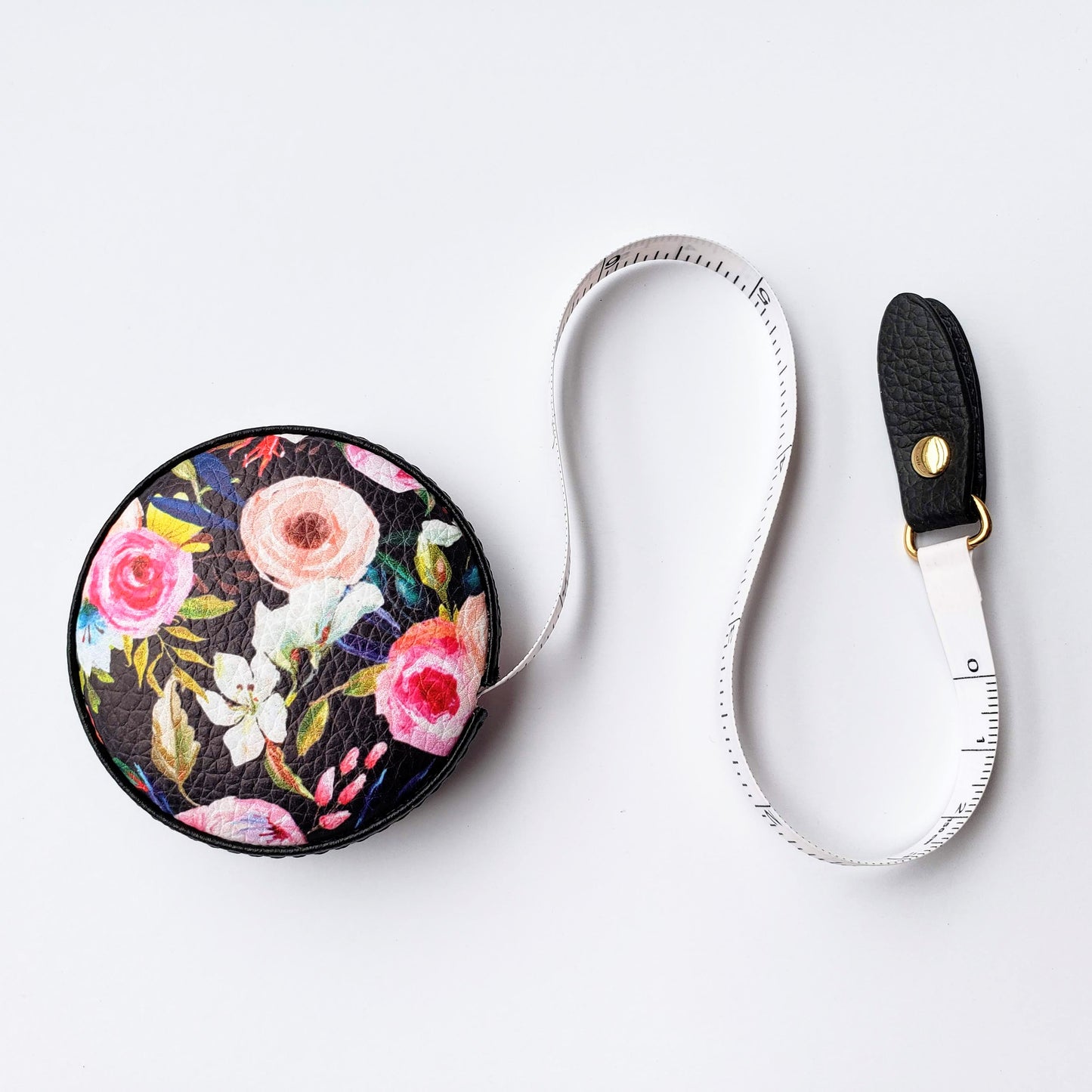 Floral on Black Tape Measure