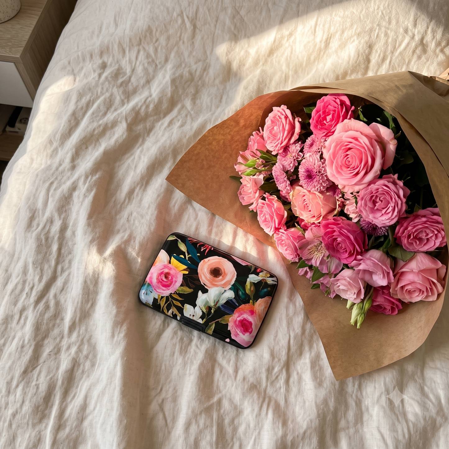 Floral on Black RFID armored wallet