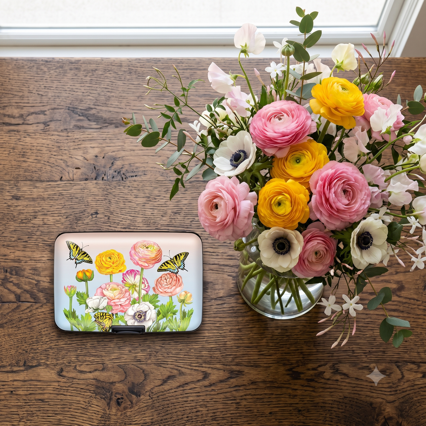 Mary Lake-Thompson Ranunculus RFID armored wallet