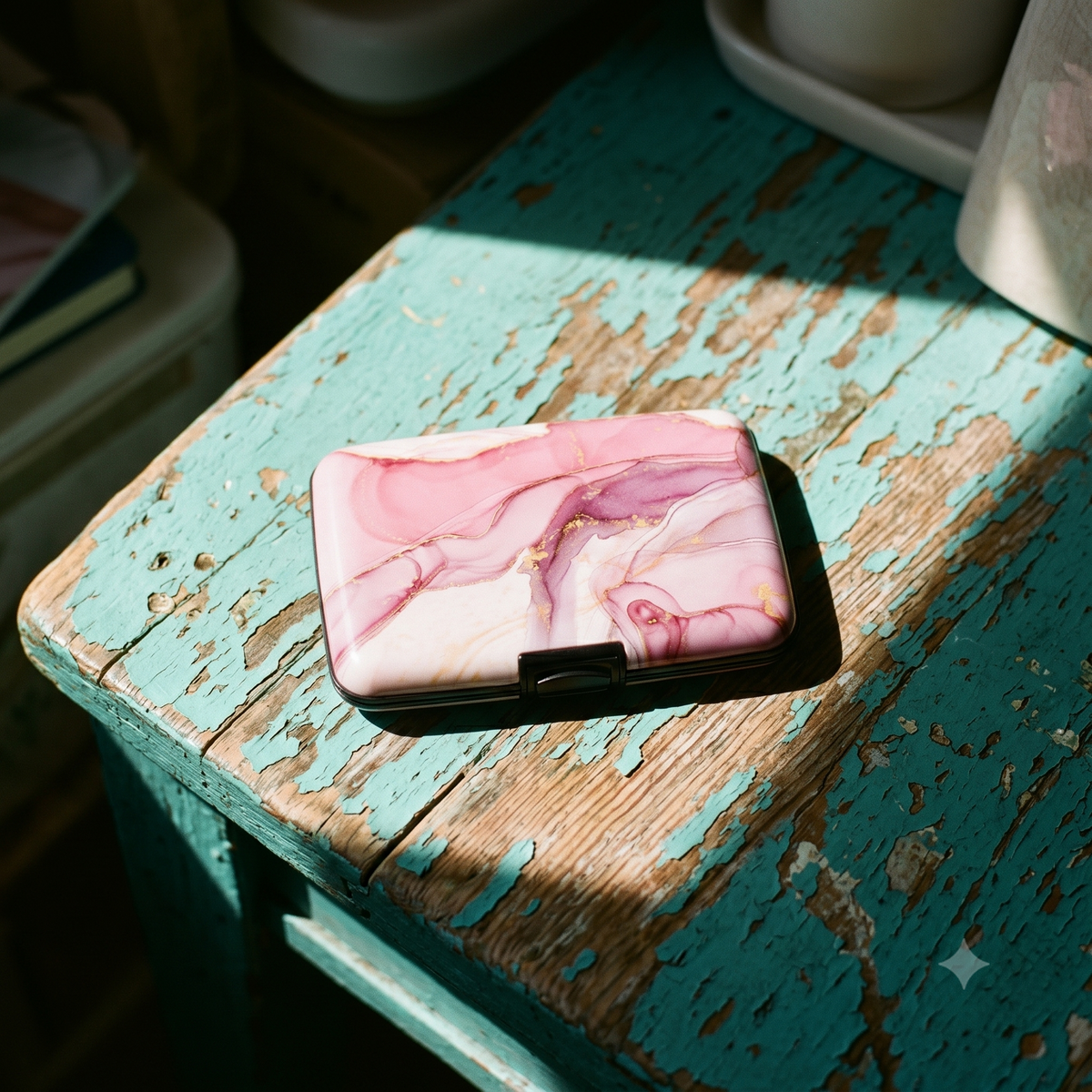 Pink Marble RFID armored wallet, additional view