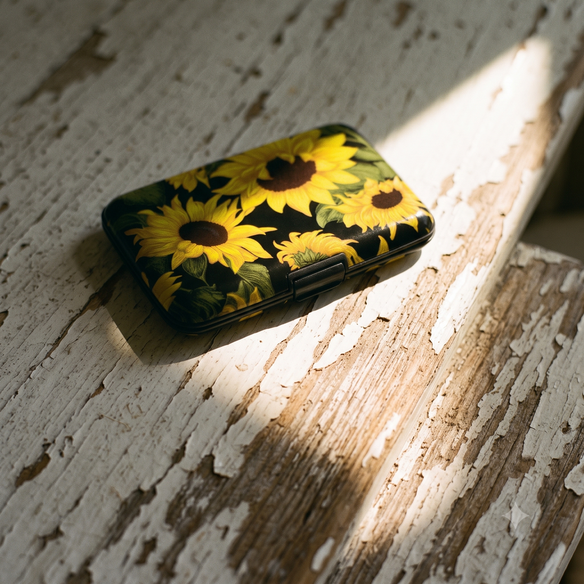 Sunflower on Black RFID armored wallet, additional view