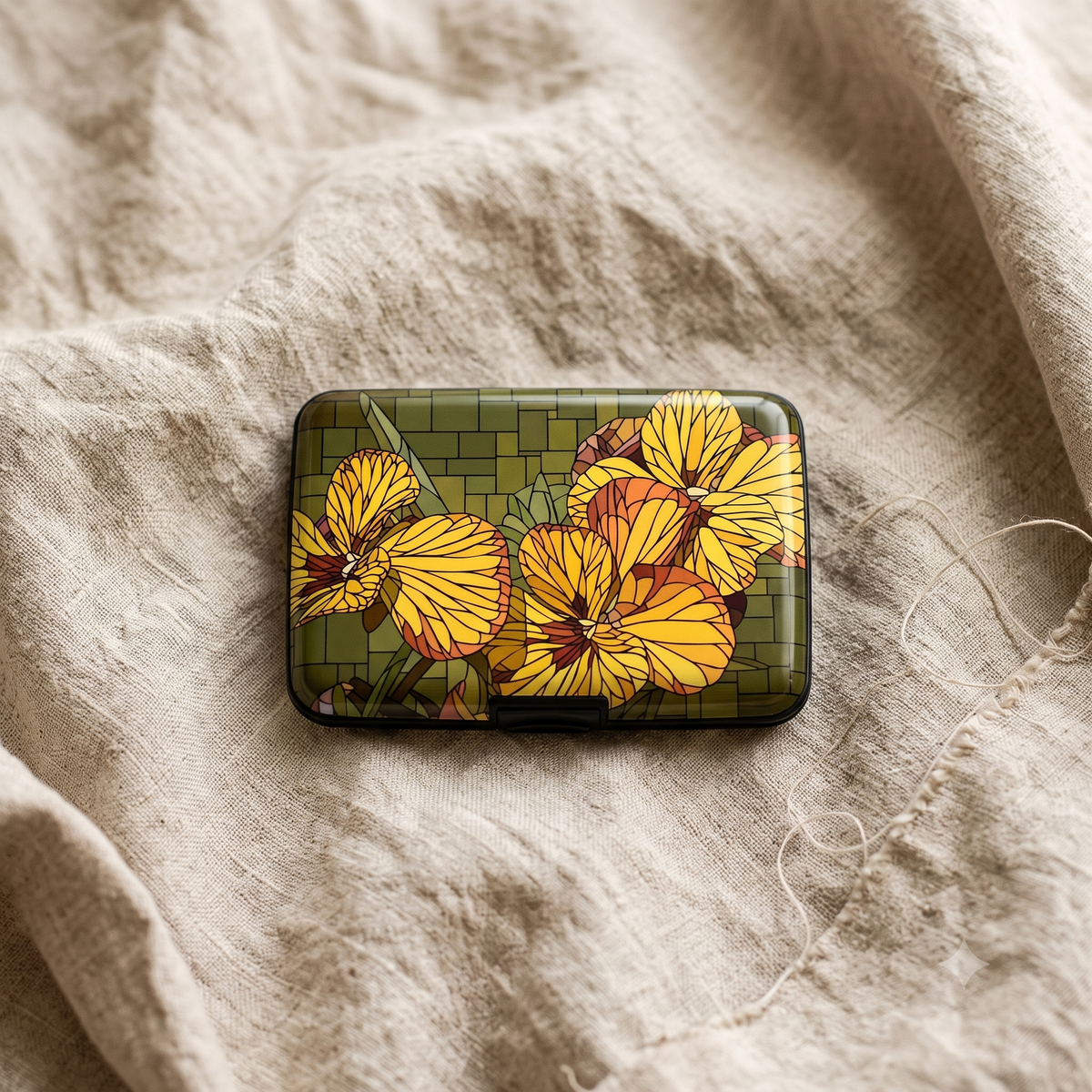 Art Glass Pansy RFID armored wallet, additional view