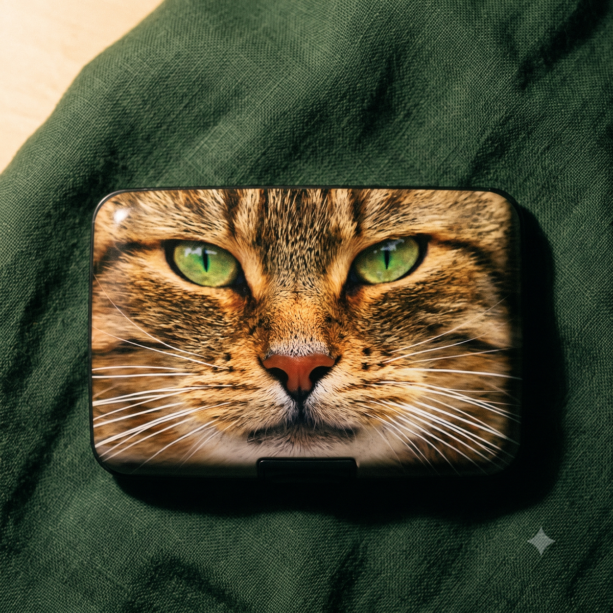 Green Eyed Cat RFID armored wallet, additional view
