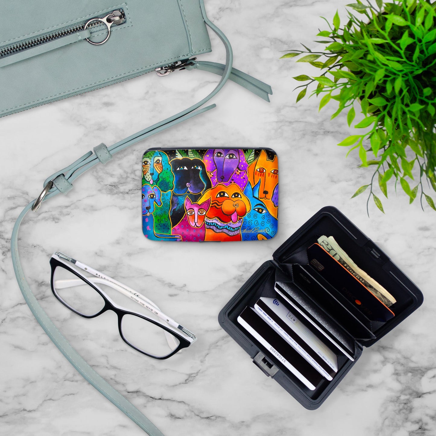 Laurel Burch Dogs & Doggies RFID armored wallet, styled