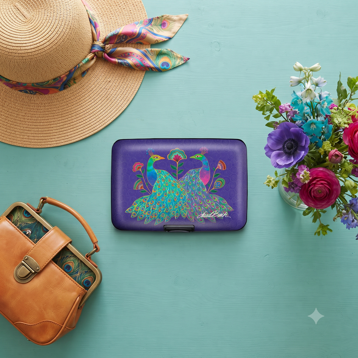 Laurel Burch Peacocks RFID armored wallet