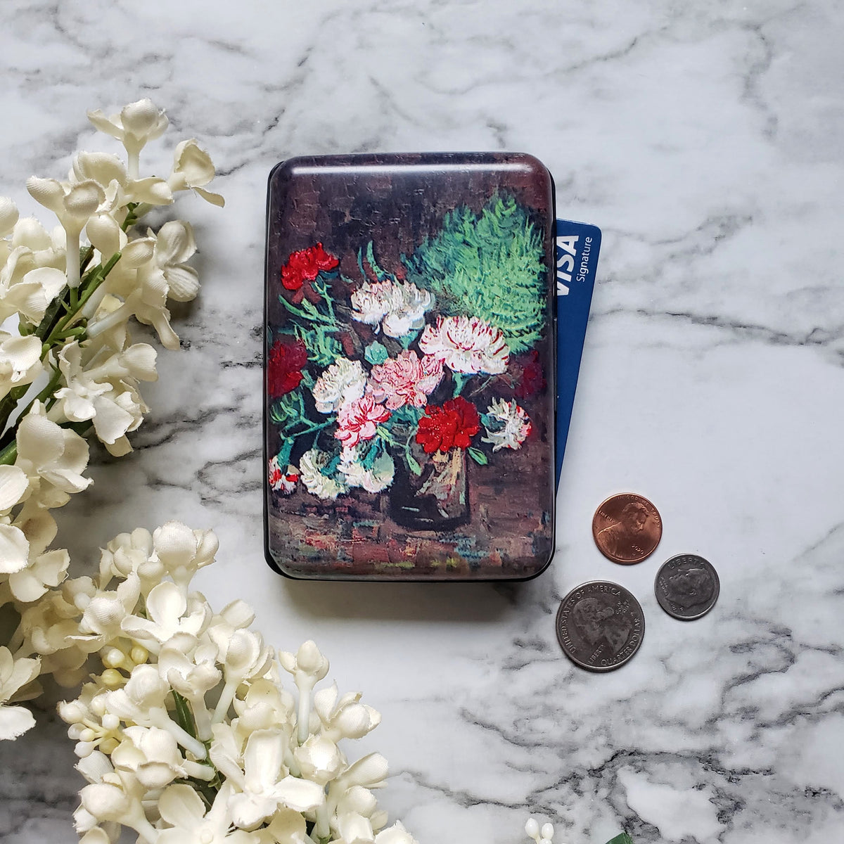 Van Gogh carnations RFID armored wallet with flowers