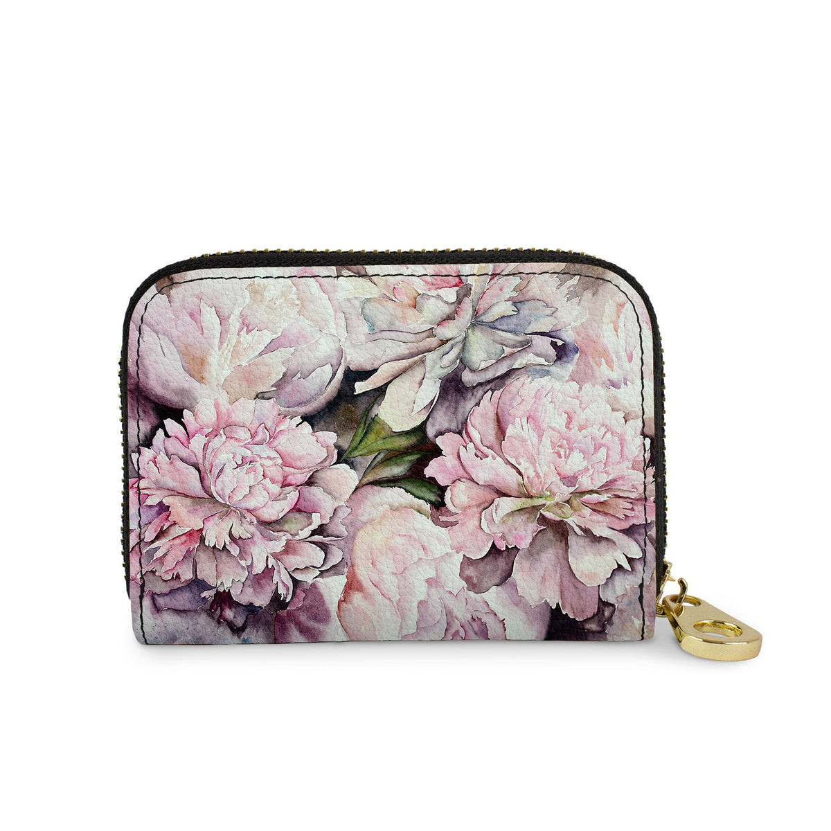 Peonies vegan leather RFID zipper wallet