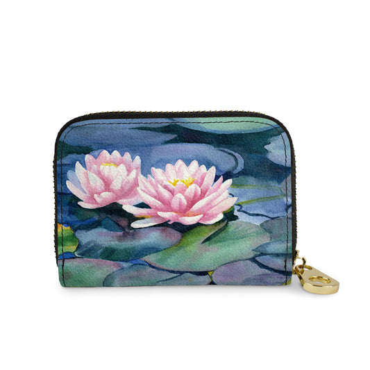 Water Lily vegan leather RFID zipper wallet