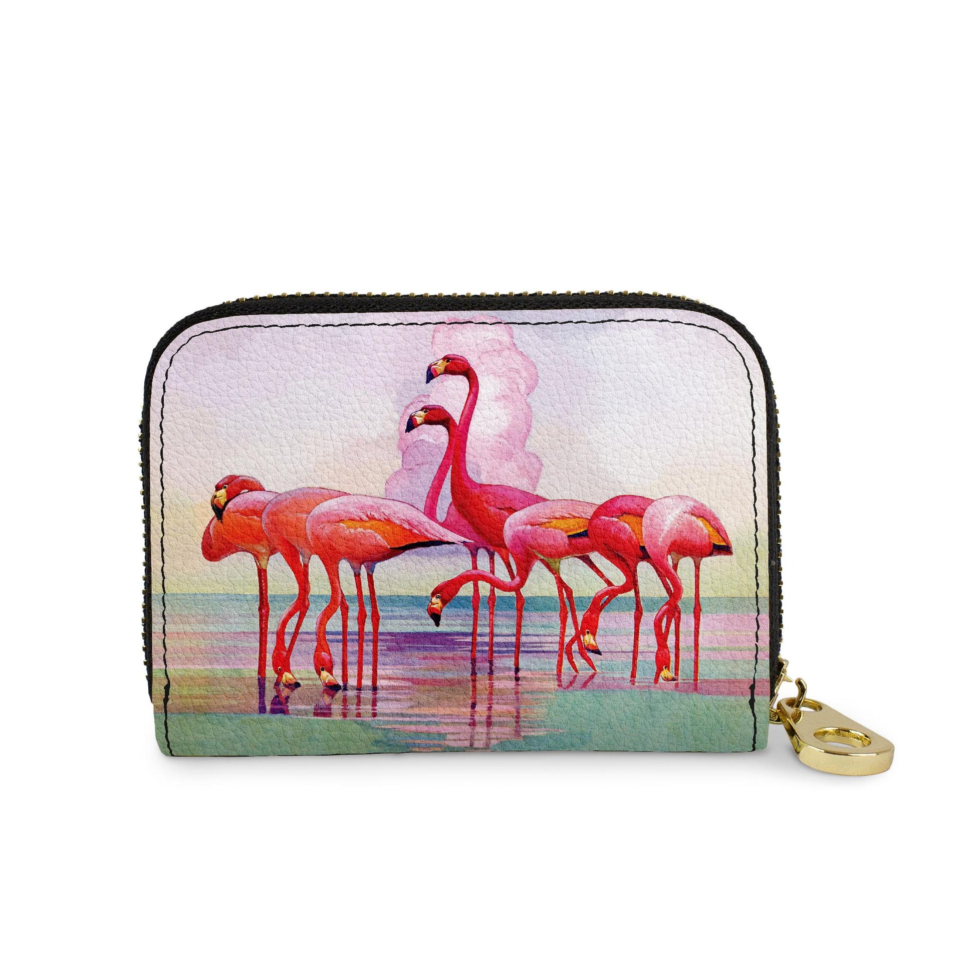 Flamingo vegan leather RFID zipper wallet