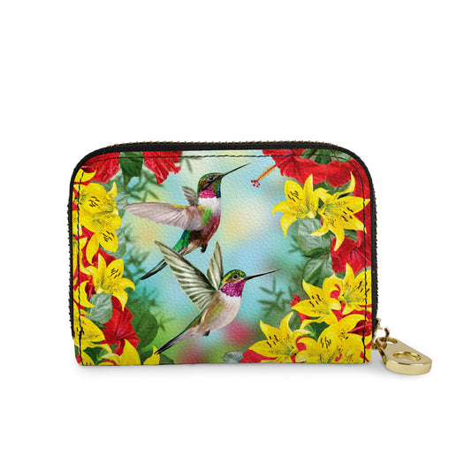 Red Hummingbird vegan leather RFID zipper wallet