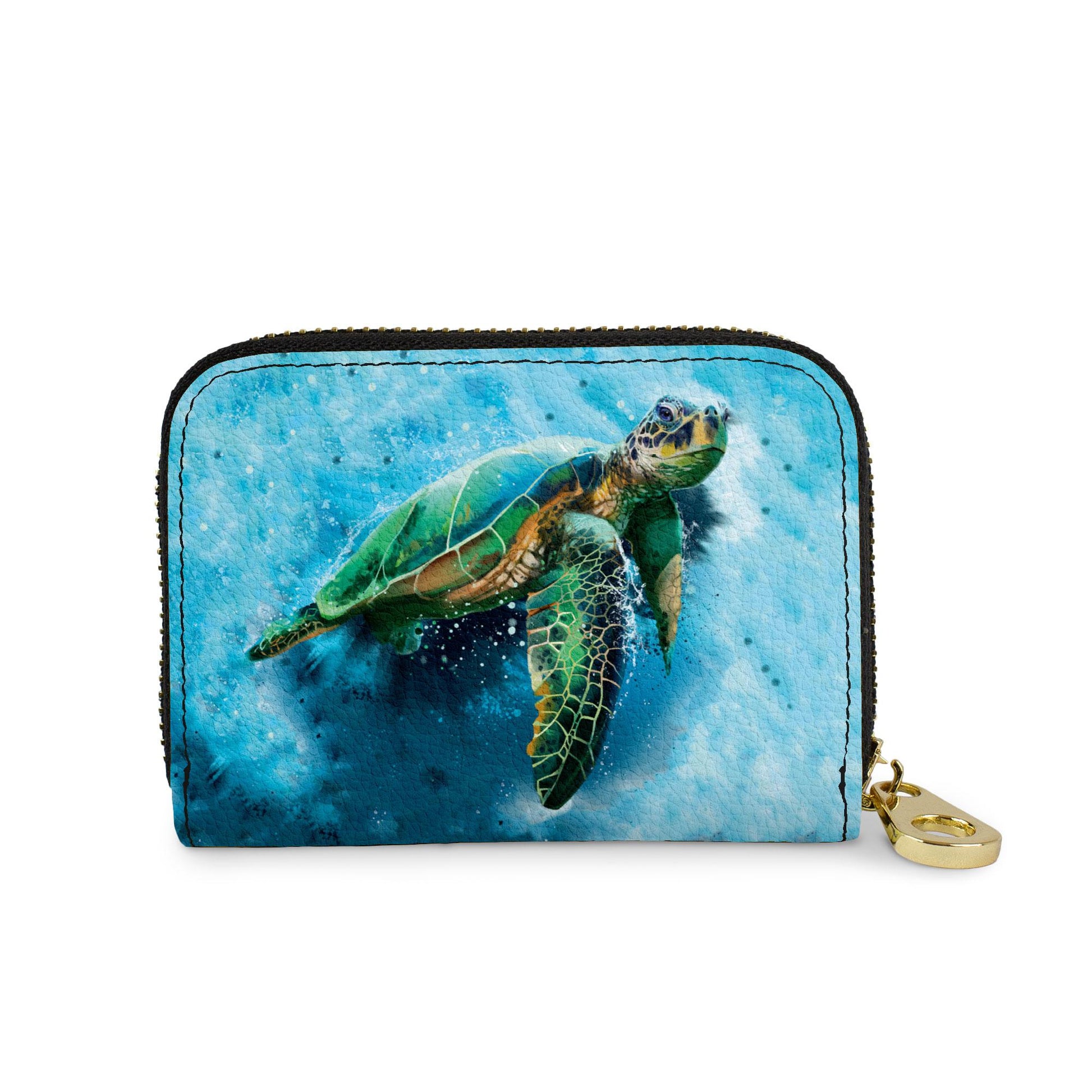 Sea Turtle vegan leather RFID zipper wallet