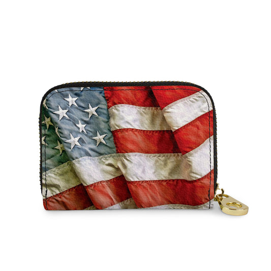 American Flag vegan leather RFID zipper wallet