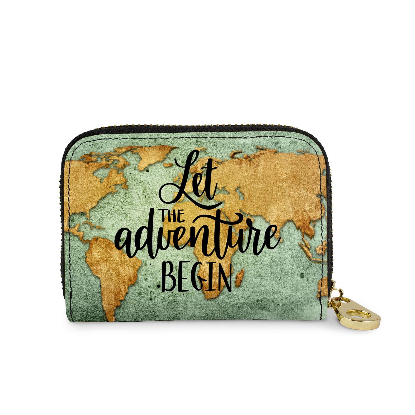 Let the Adventure Begin vegan leather RFID zipper wallet
