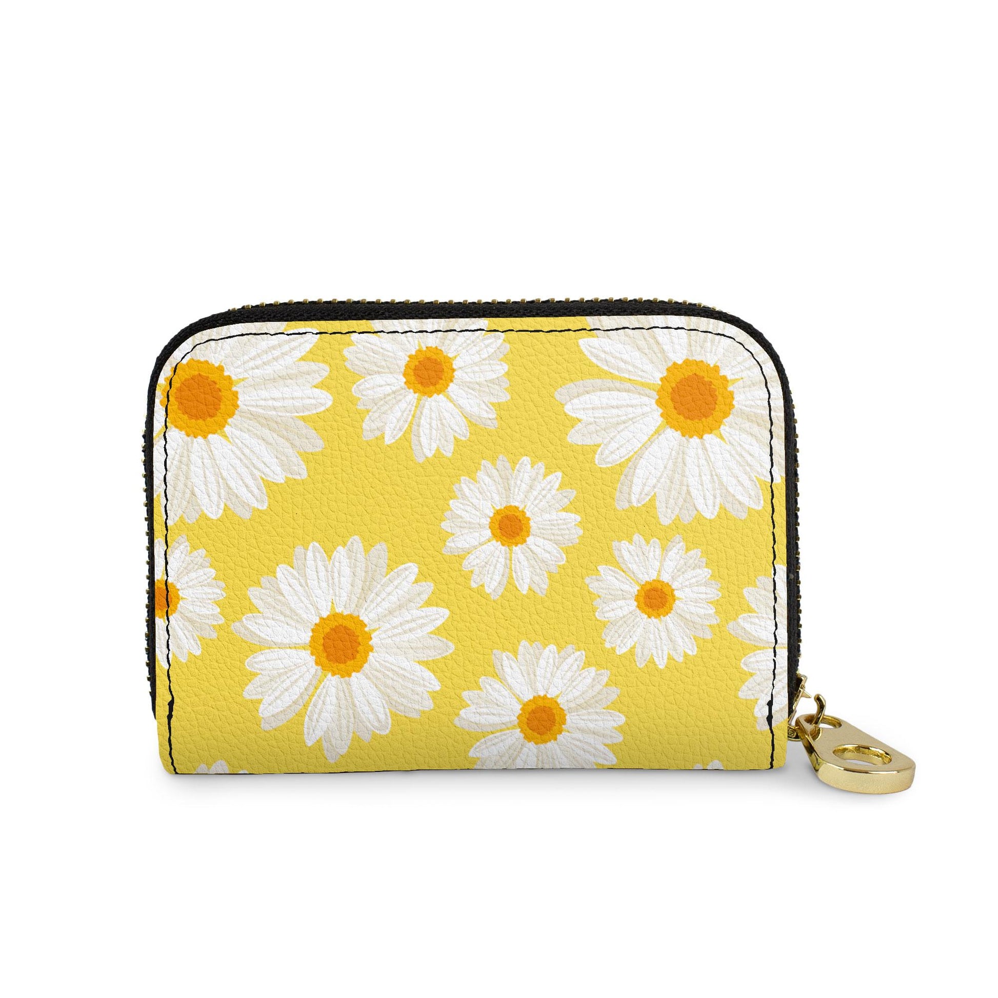 Yellow Daisies vegan leather RFID zipper wallet