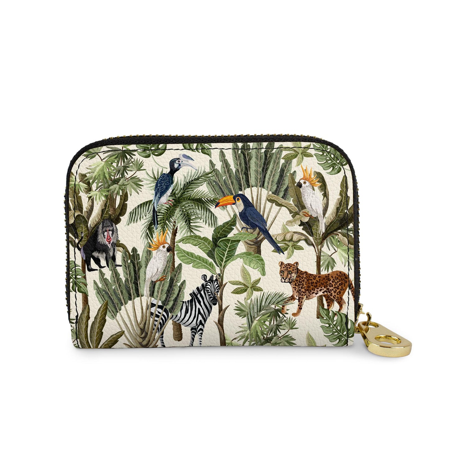 Safari animal print vegan leather RFID zipper wallet