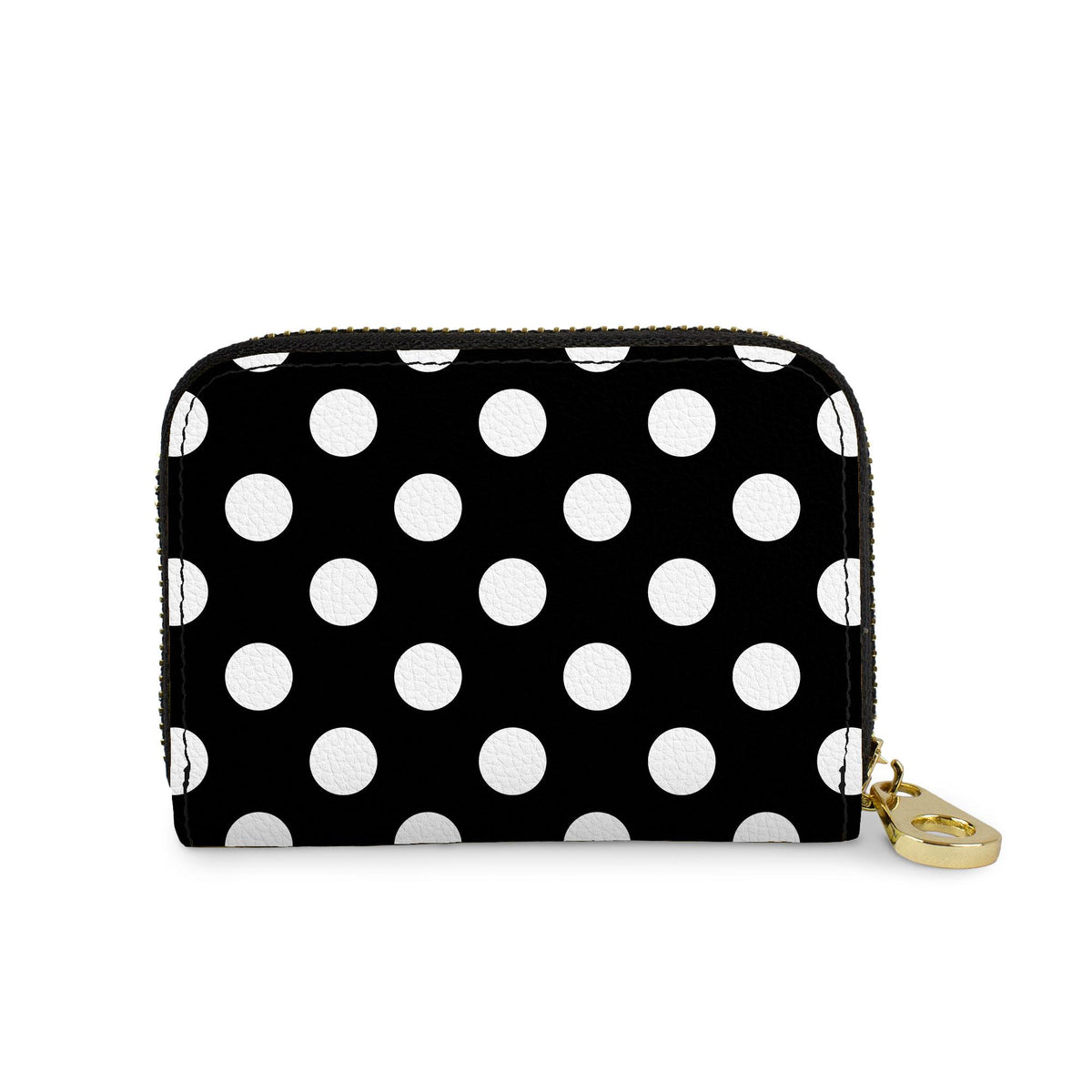 Black and white polka dot vegan leather RFID zipper wallet