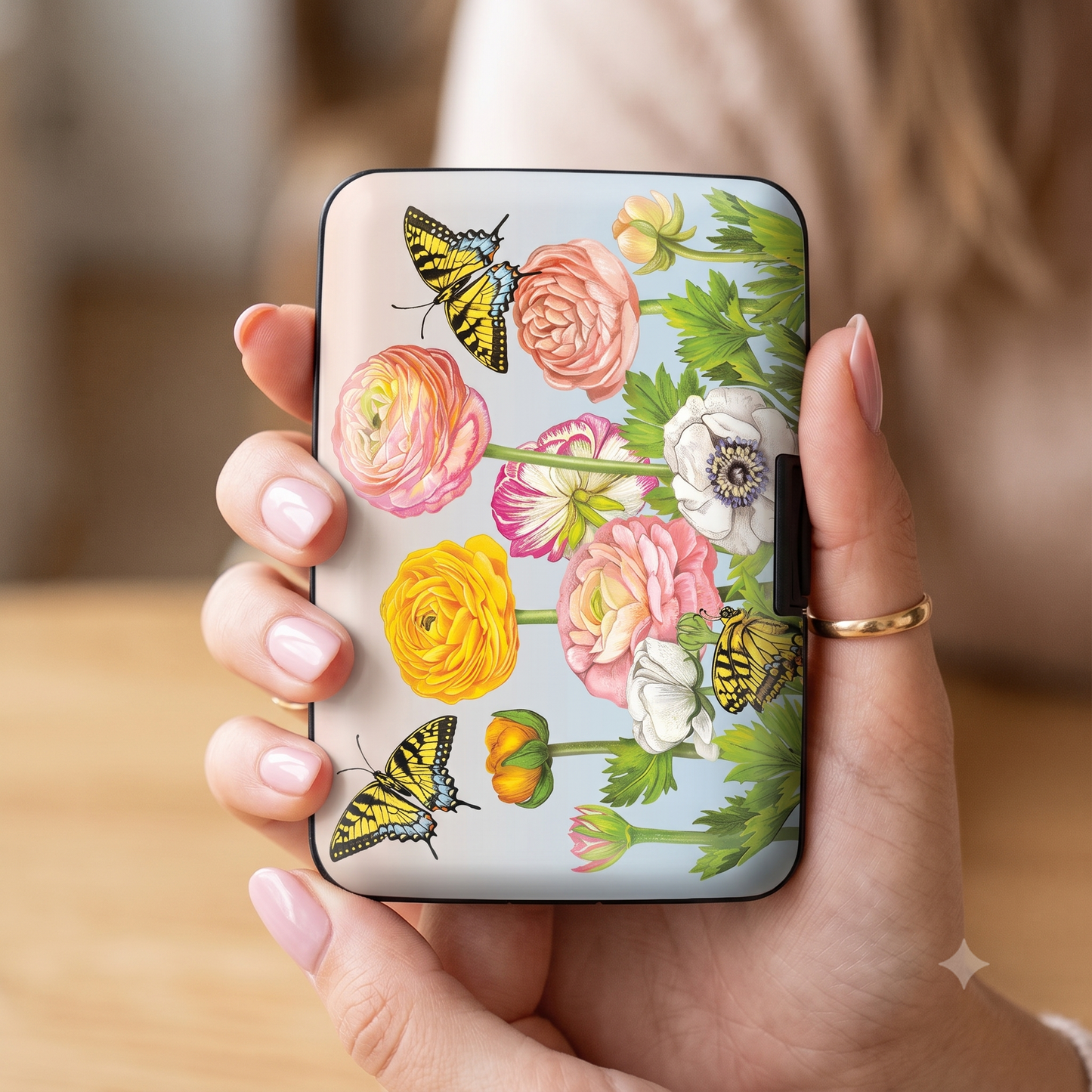 Mary Lake-Thompson Ranunculus RFID zipper wallet