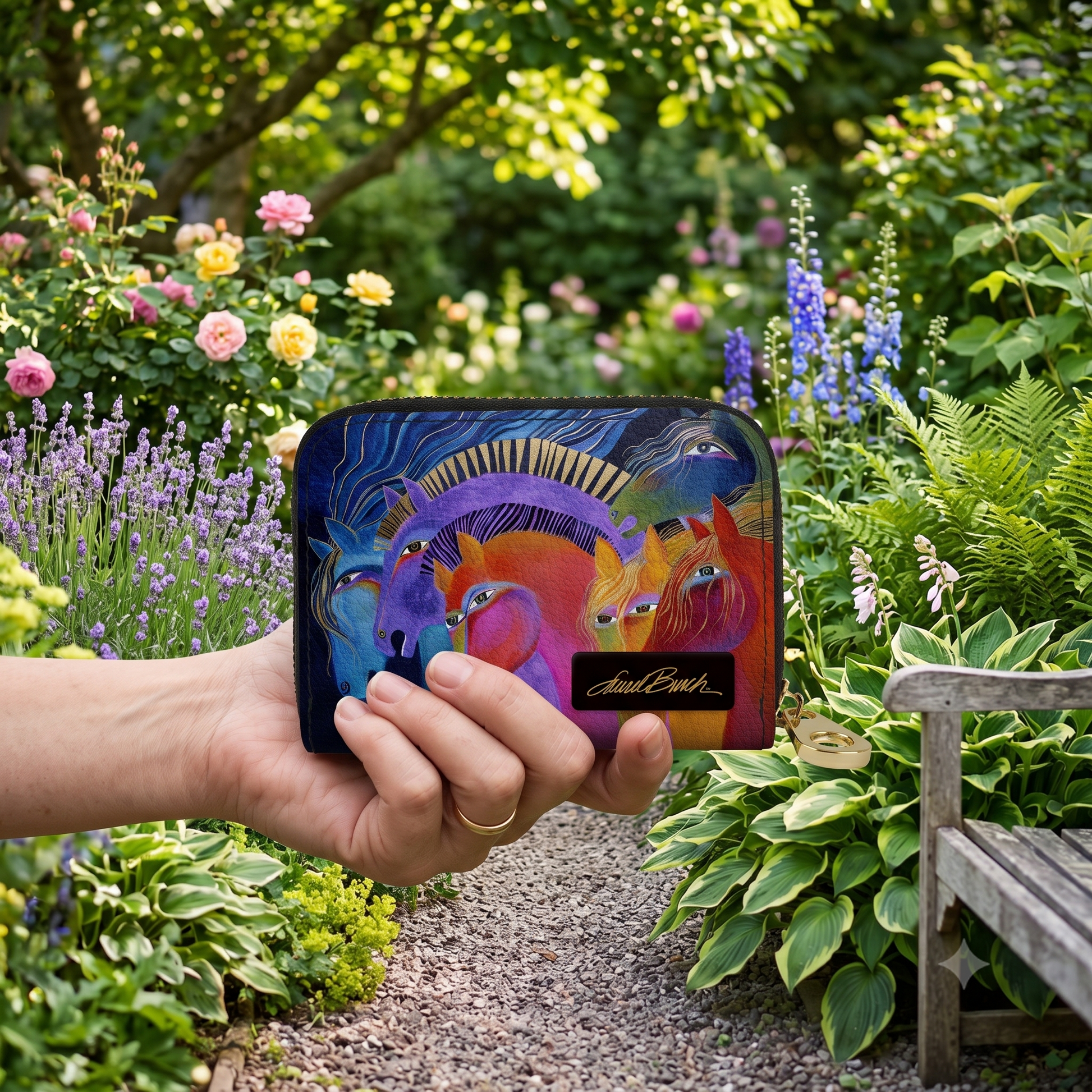 Laurel Burch Wild Horses RFID zipper wallet, alternate view