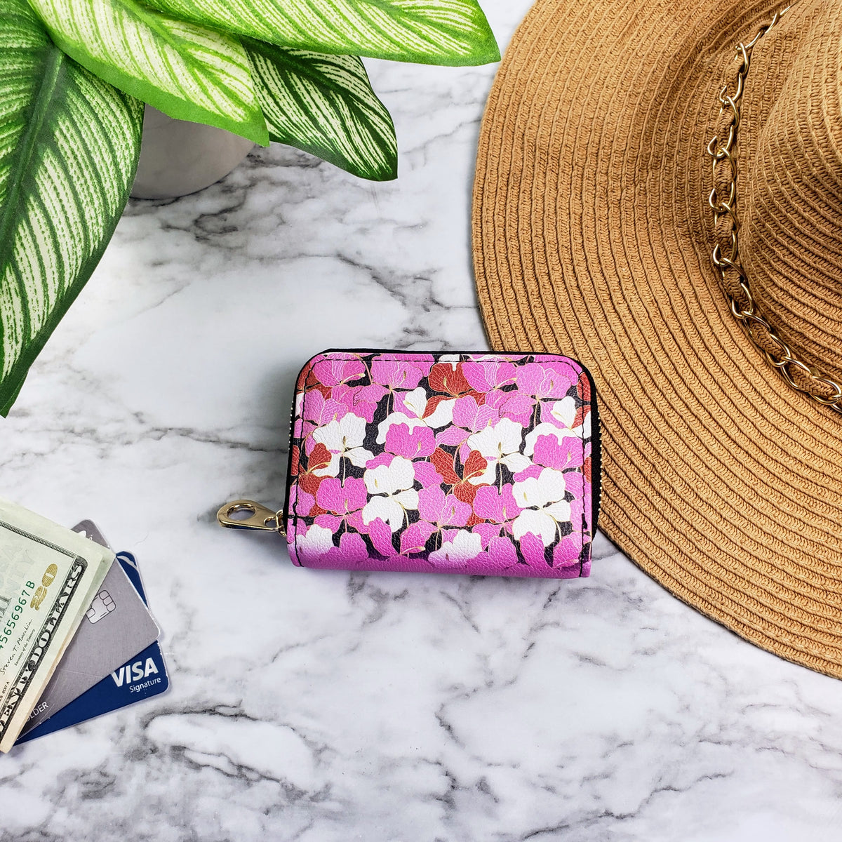 Enameled Orchids RFID Zipper Wallet