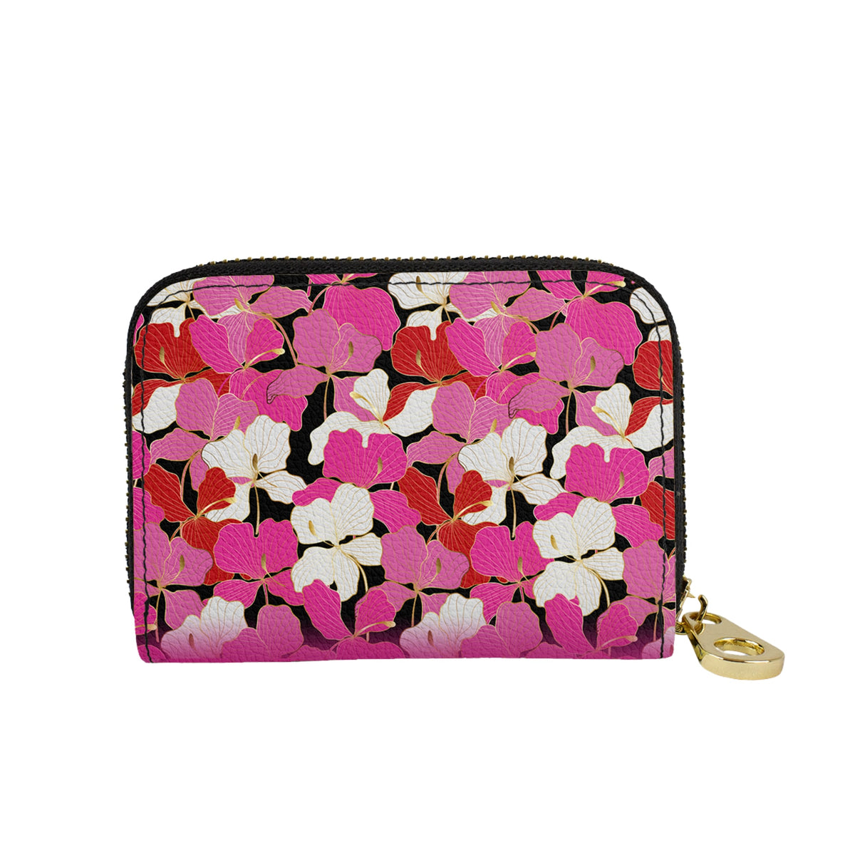 Enameled Orchids vegan leather RFID zipper wallet