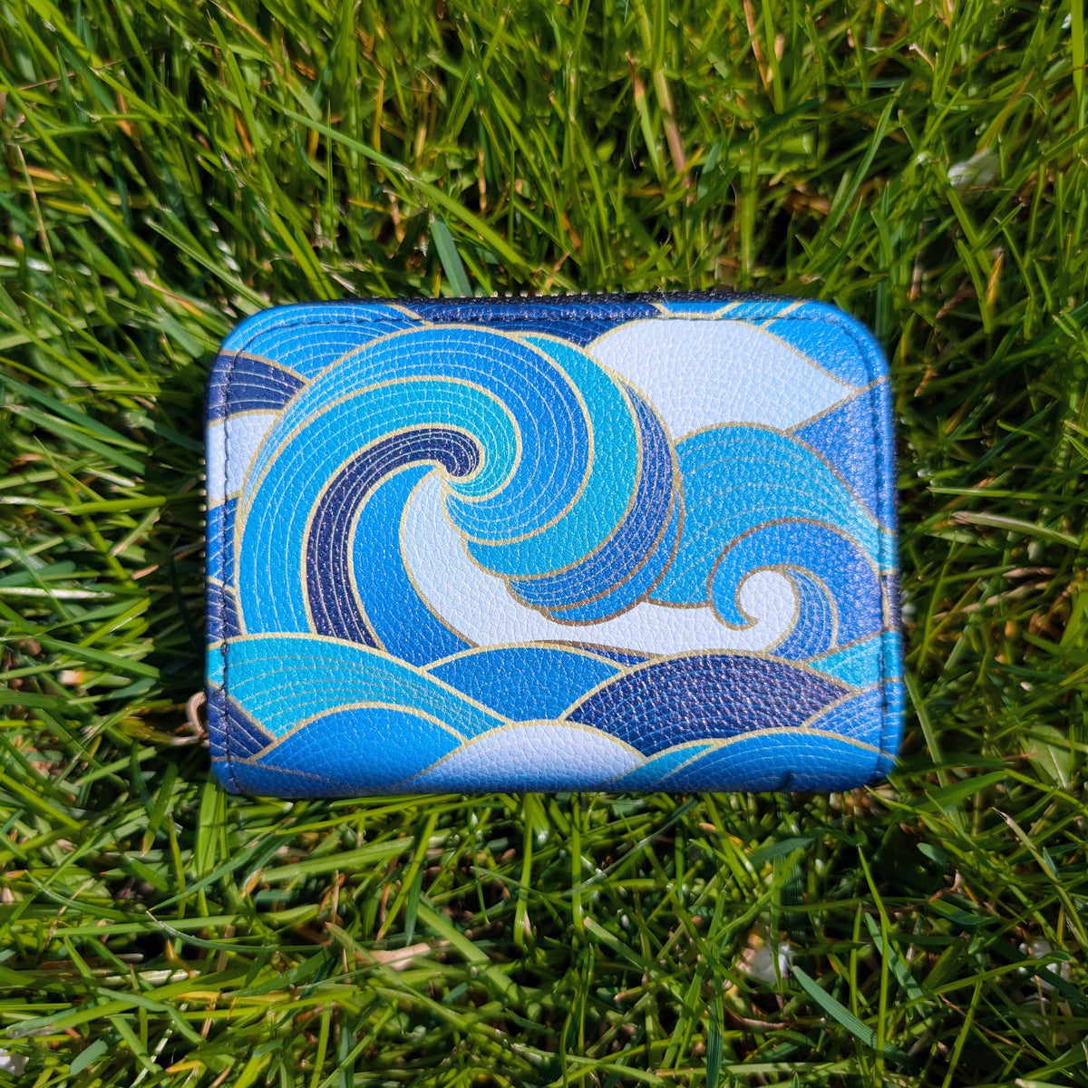 Enameled Wave RFID Zipper Wallet