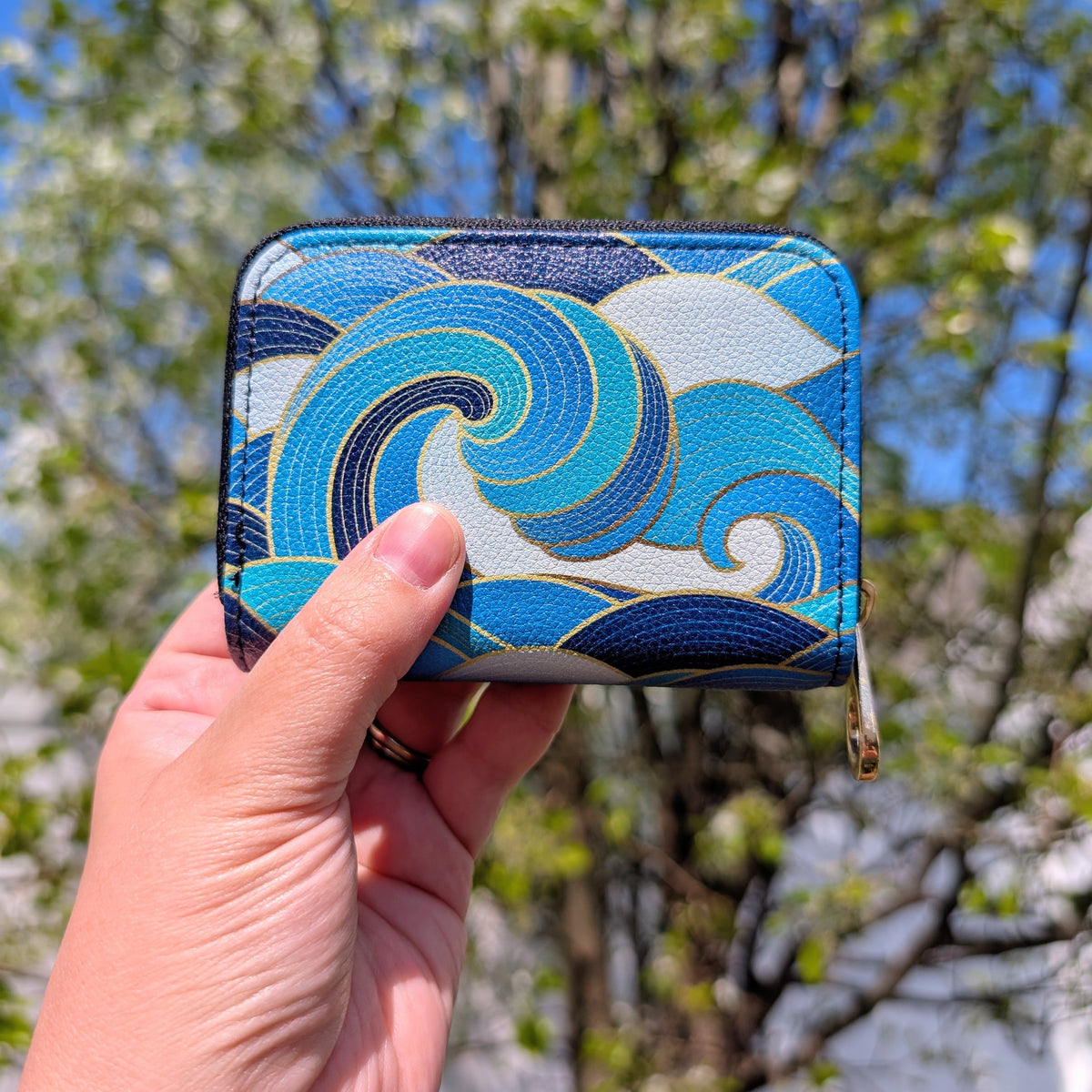 Enameled Wave RFID Zipper Wallet