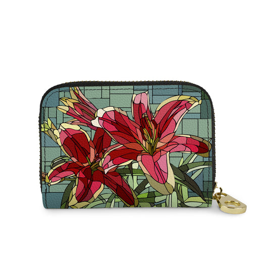 Art Glass Stargazer Lily RFID zipper wallet