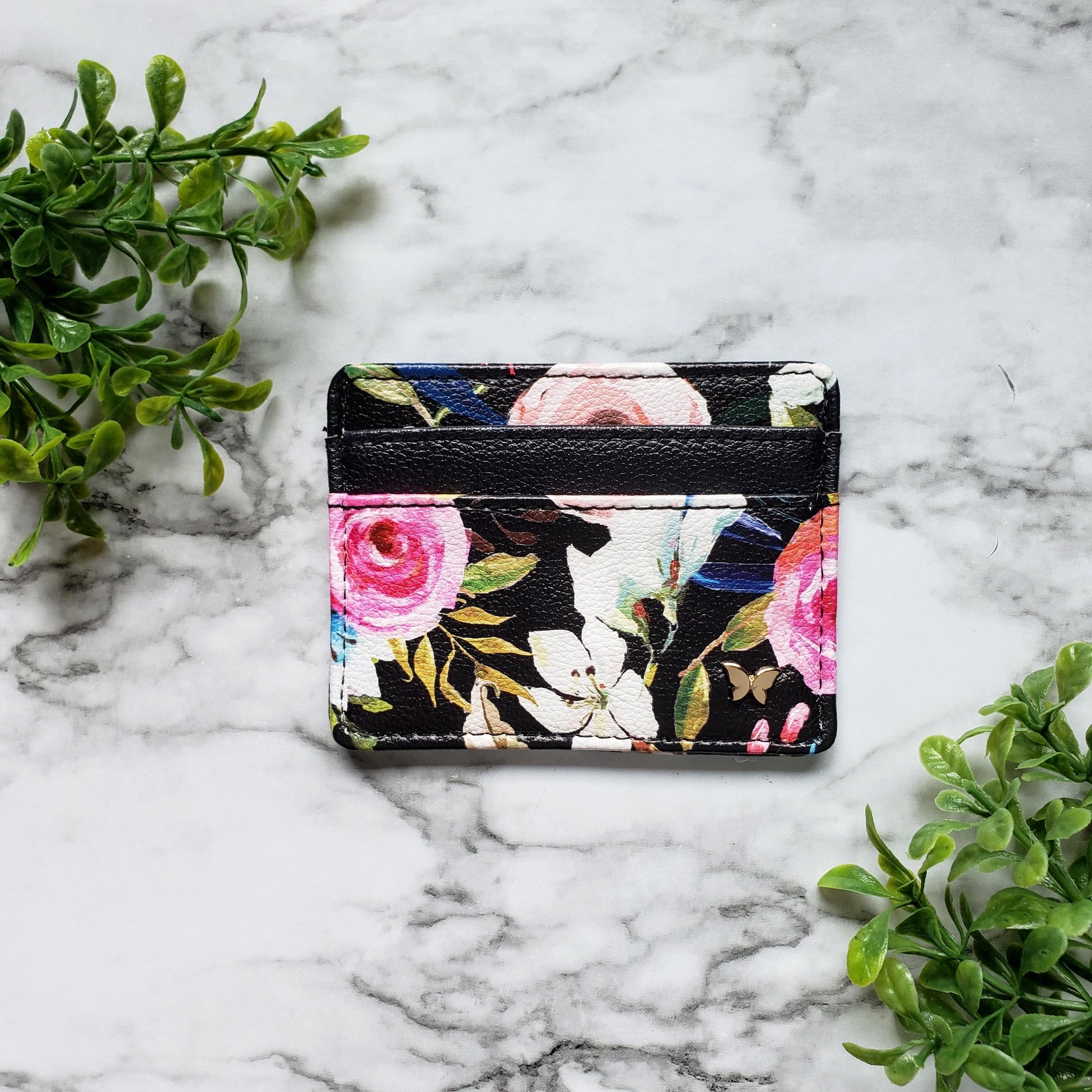 Floral on Black Slim Wallet