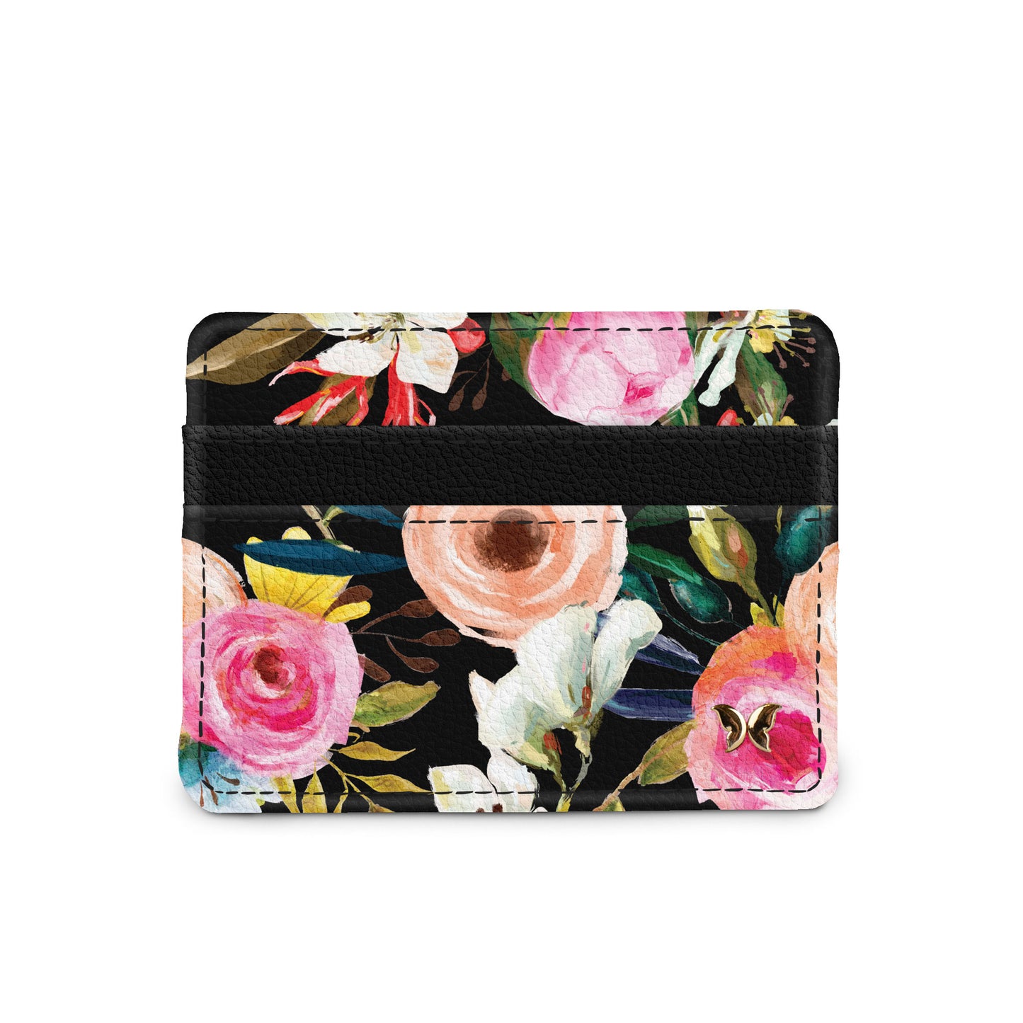 Floral on black slim wallet