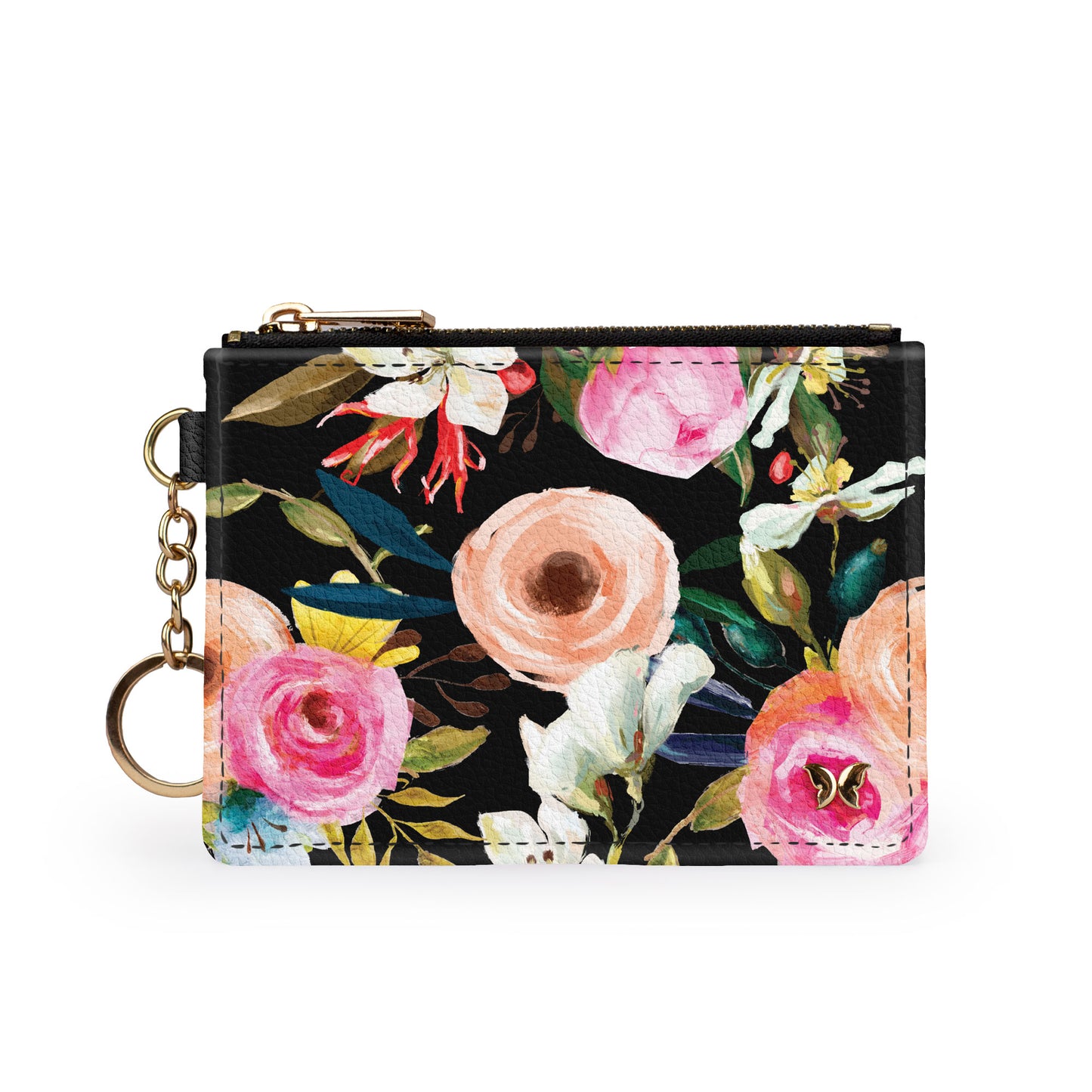Floral on Black Keychain Wallet