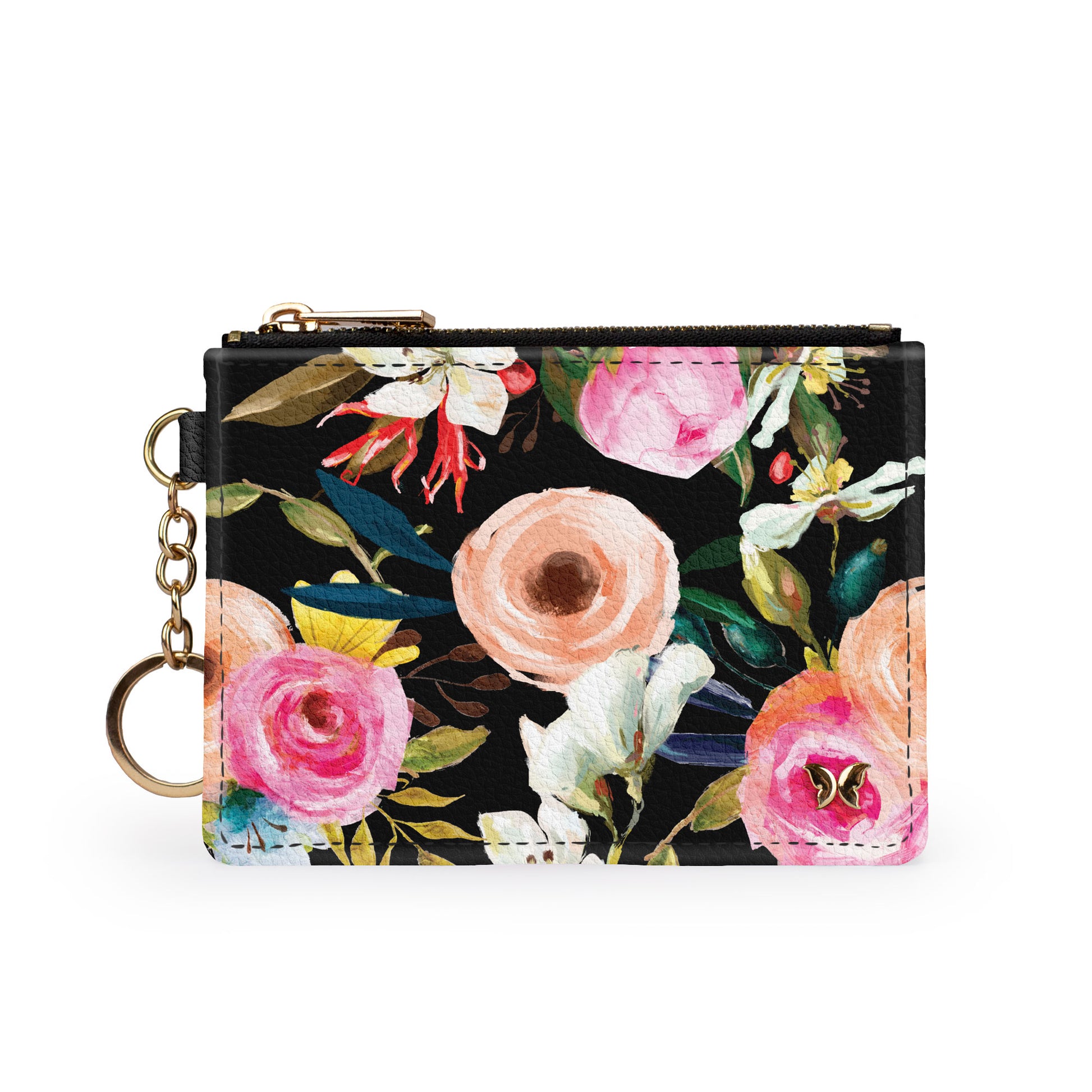 Floral on Black Keychain Wallet
