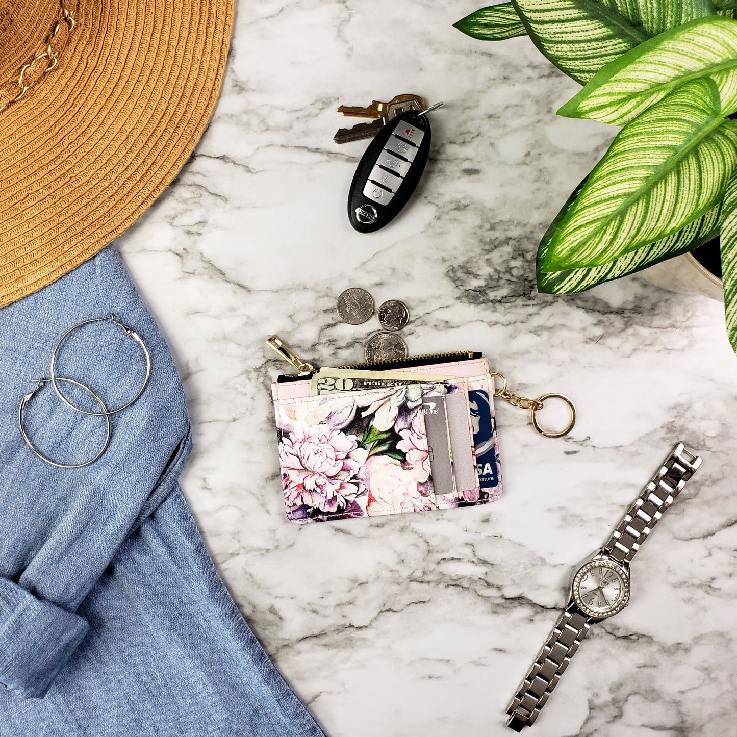 Peonies Keychain Wallet