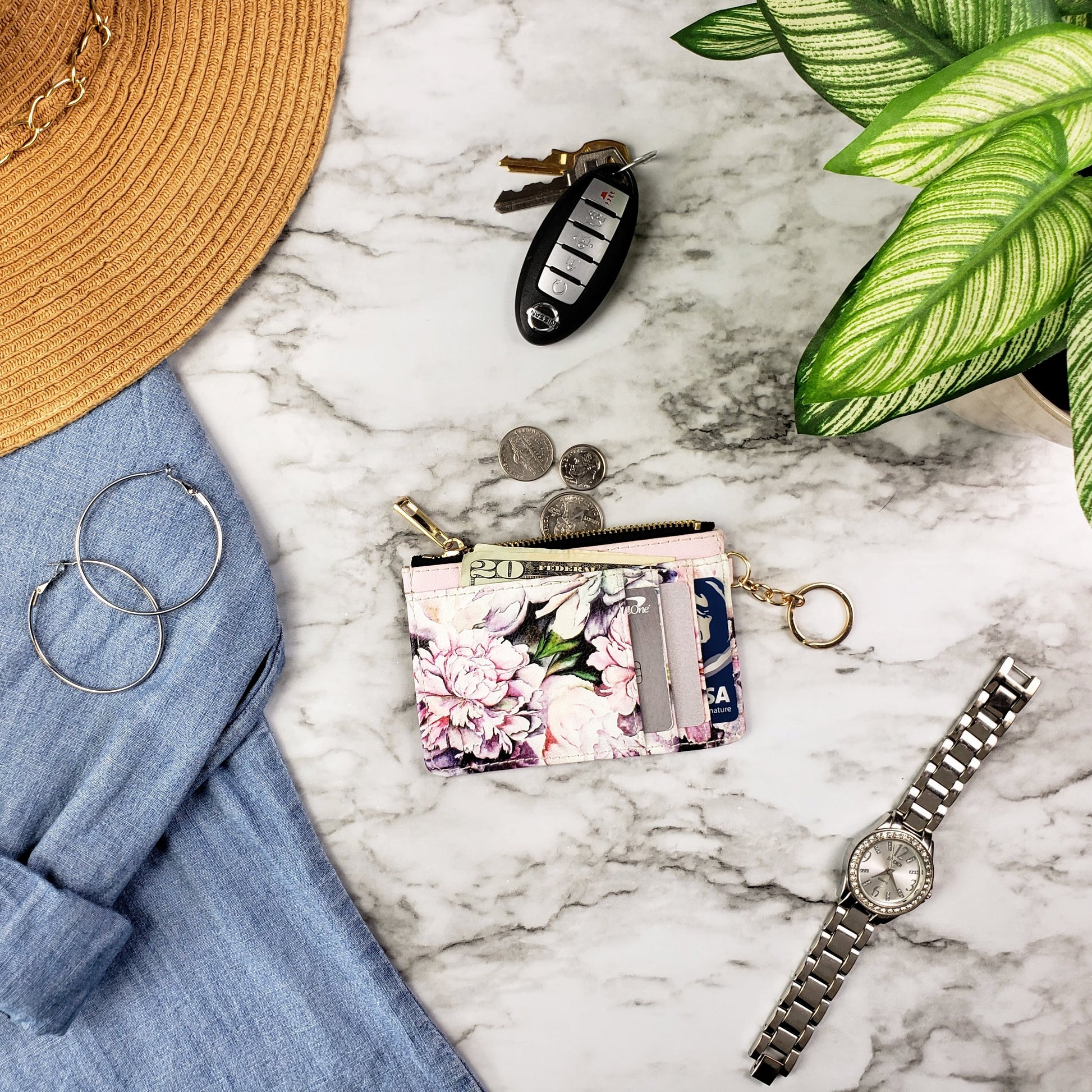 Peonies Keychain Wallet