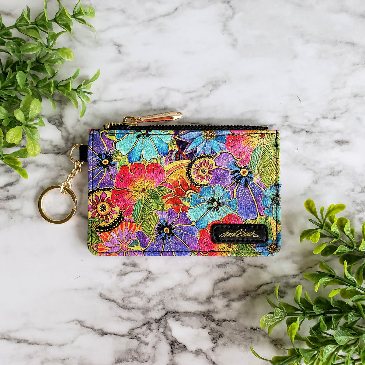 Laurel Burch Blossoming Florals Keychain Wallet