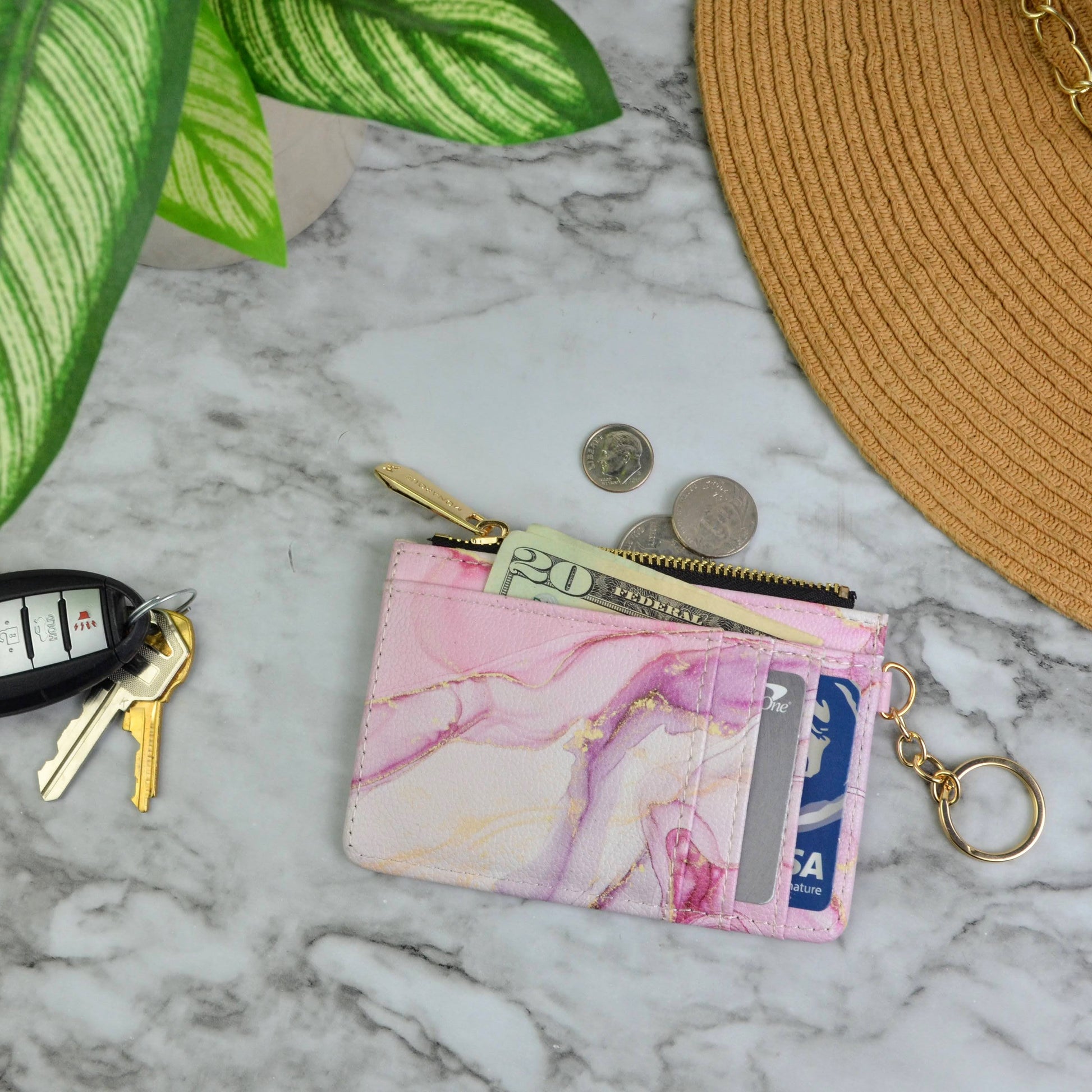Pink Marble Keychain Wallet