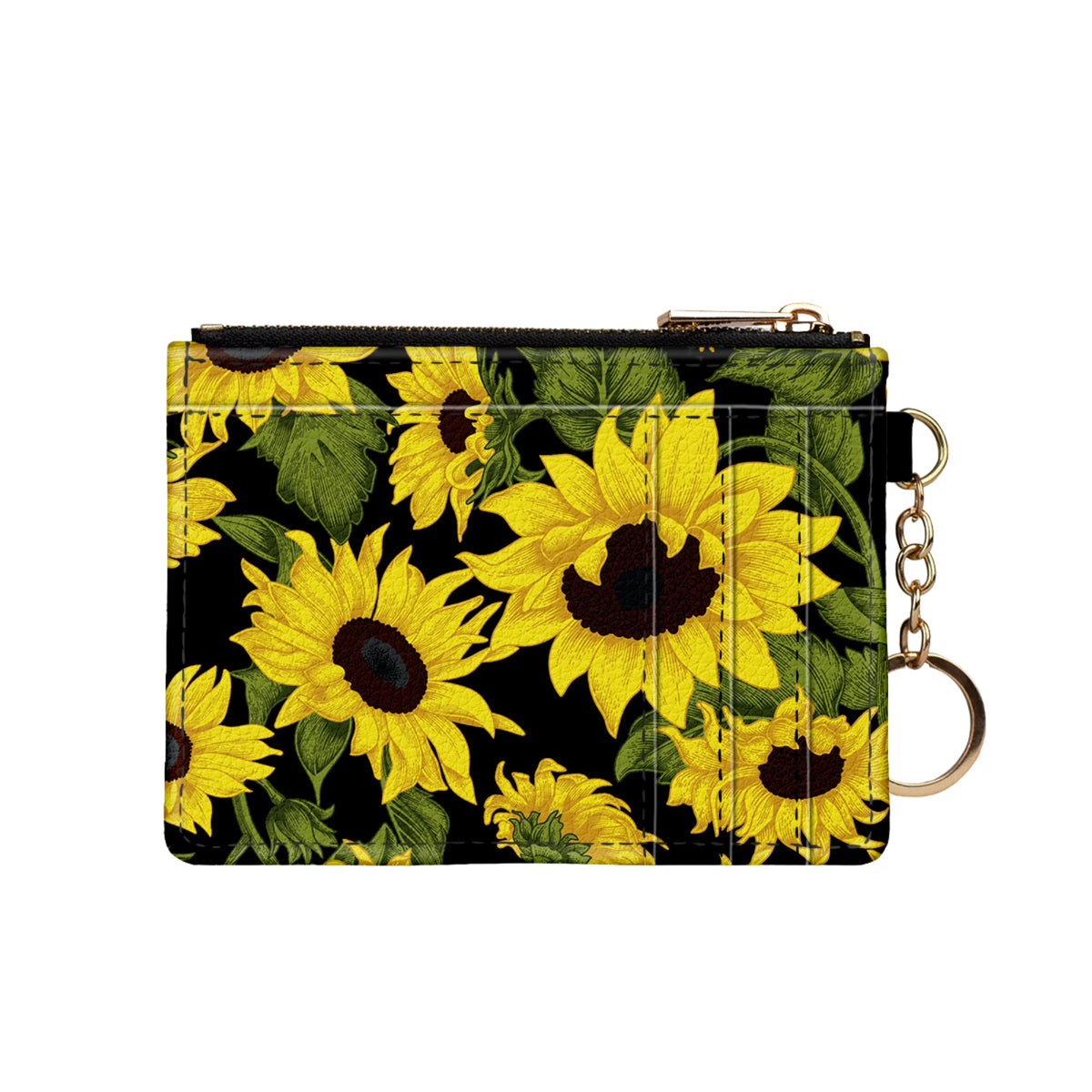 Sunflower on black keychain wallet