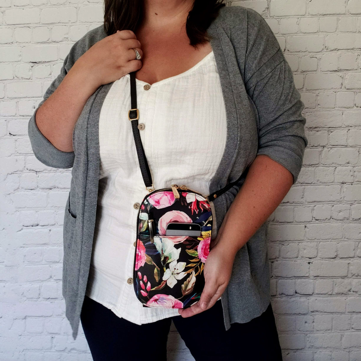 Floral on Black Crossbody Bag
