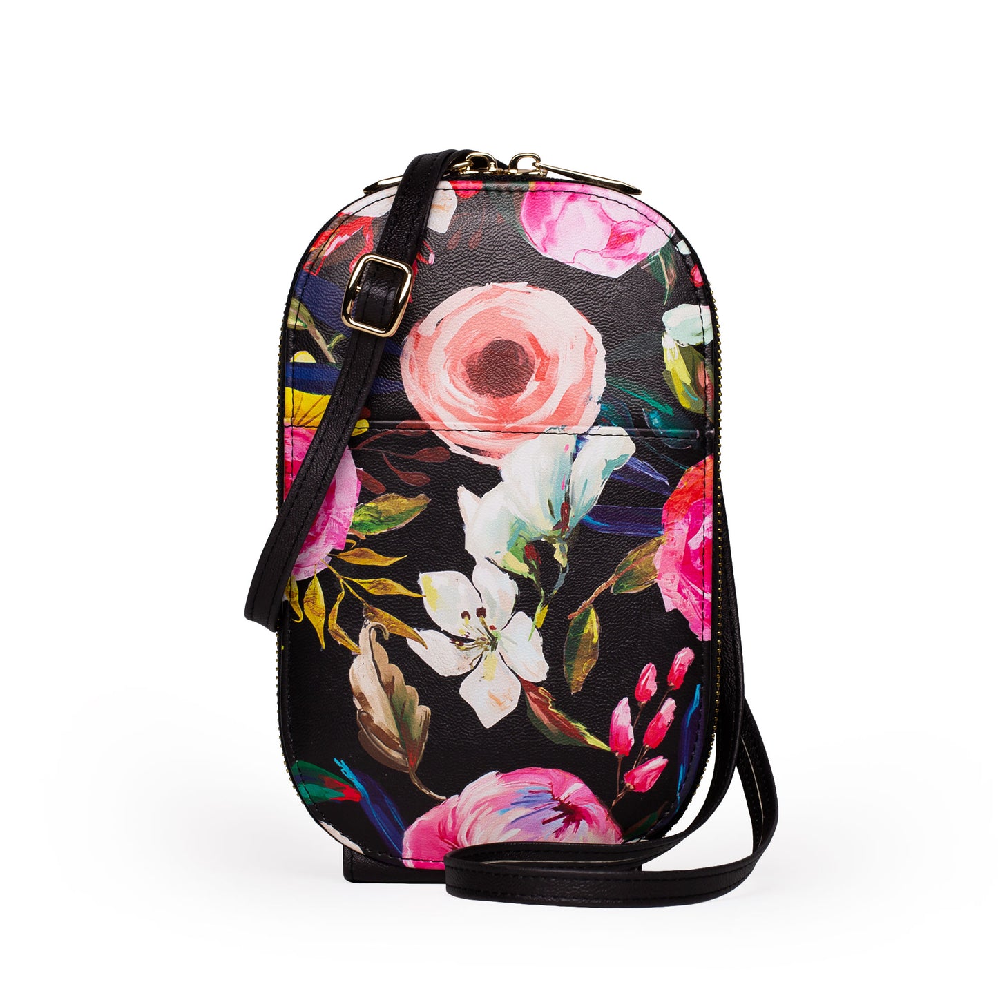 Floral on black crossbody bag