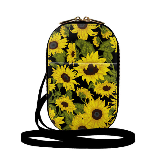 Sunflower on black crossbody bag