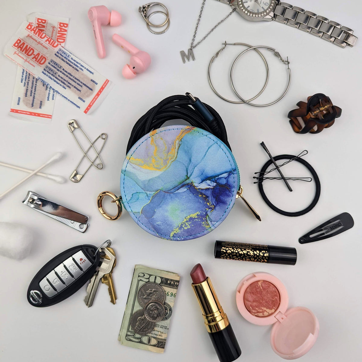 Blue Marble Round Zipper Case