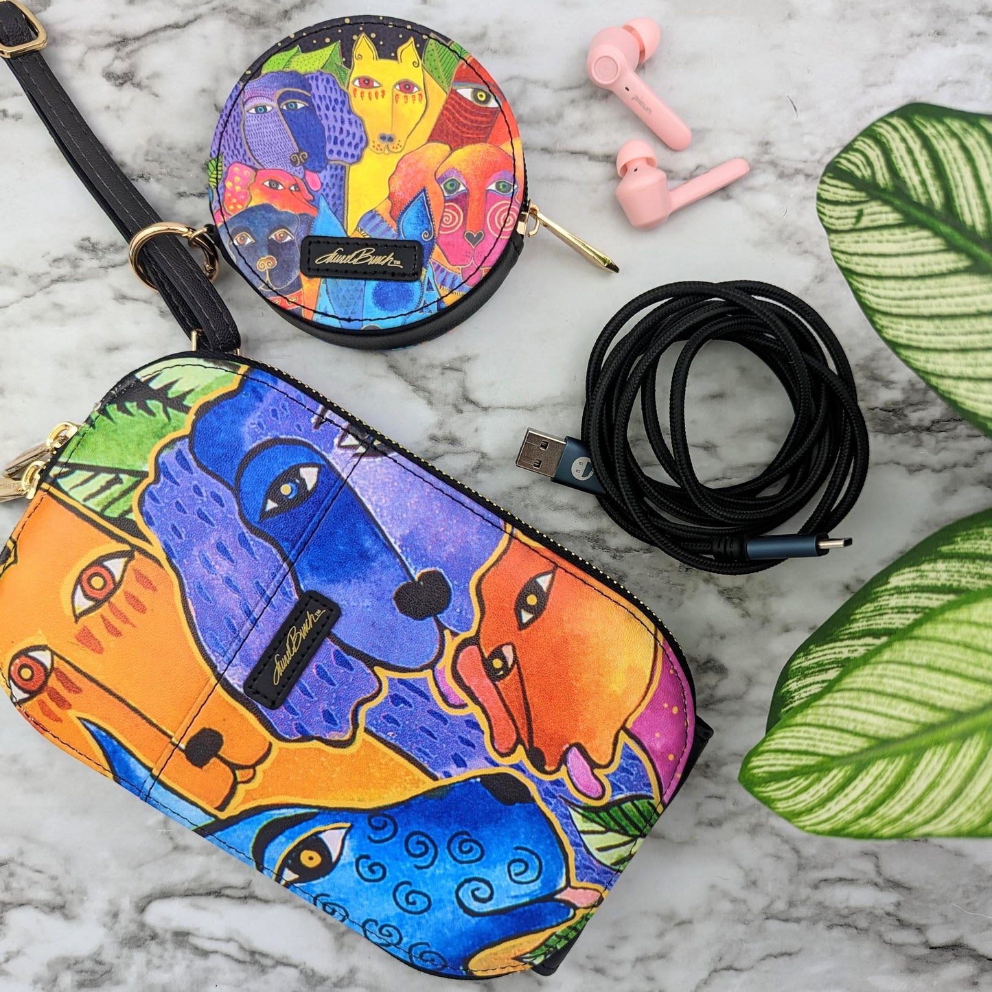 Laurel Burch Dogs & Doggies Round Zipper Case