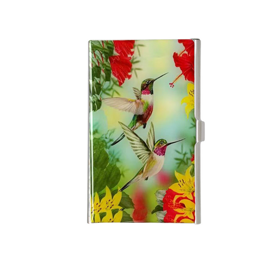 Red hummingbird stainless steel business card holder