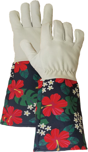 Hibiscus Leather Gloves - Gauntlet Length | Stylish & Protective Gardening Gloves