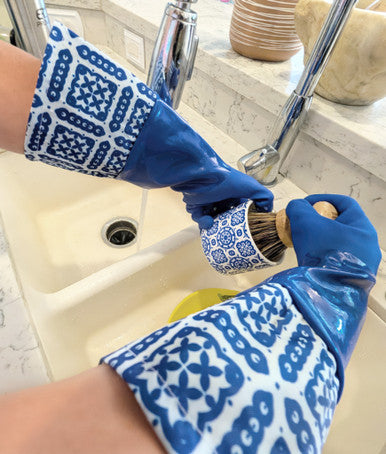 True Blues Deluxe Dishwashing Gloves Italian Tile